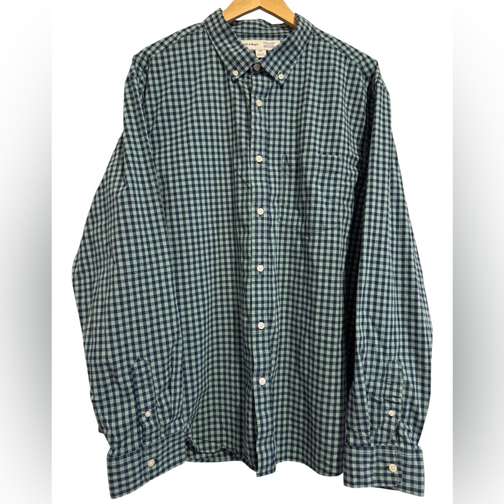 Old Navy Men's Green and Blue Plaid Shirt